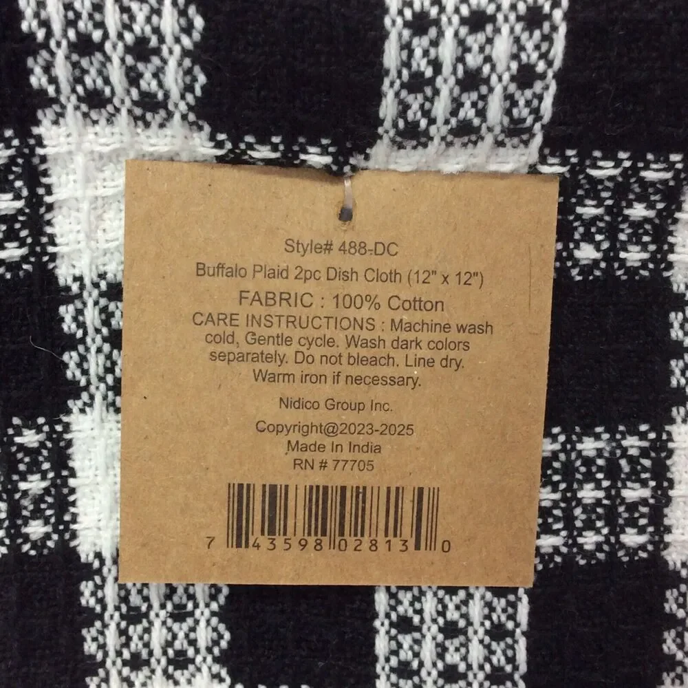 Buffalo Check 5 Pc. Kitchen Set Black/White Towel/Mitt/Pot Holder/2 Dish Cloths